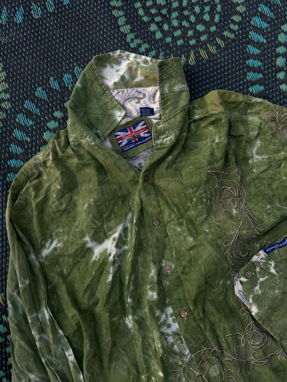 English Laundry Embroidered Tie Dye Shirt Green
